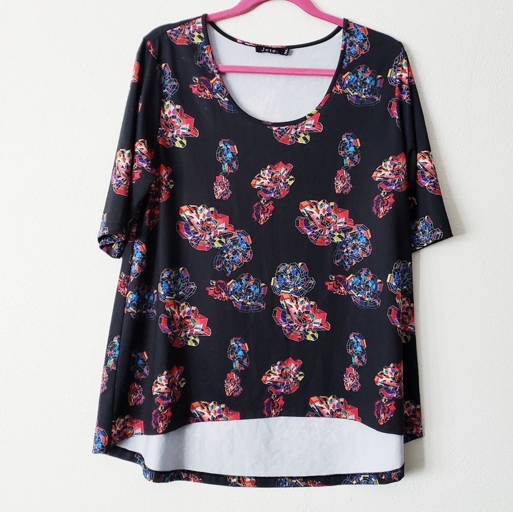 Jete Floral Print Stretch Knit Blouse size Xlarge